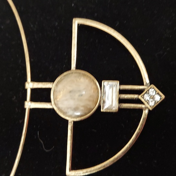 Guess gold tone green, tan stone & crystal pendant collar Choker necklace - Picture 10 of 13